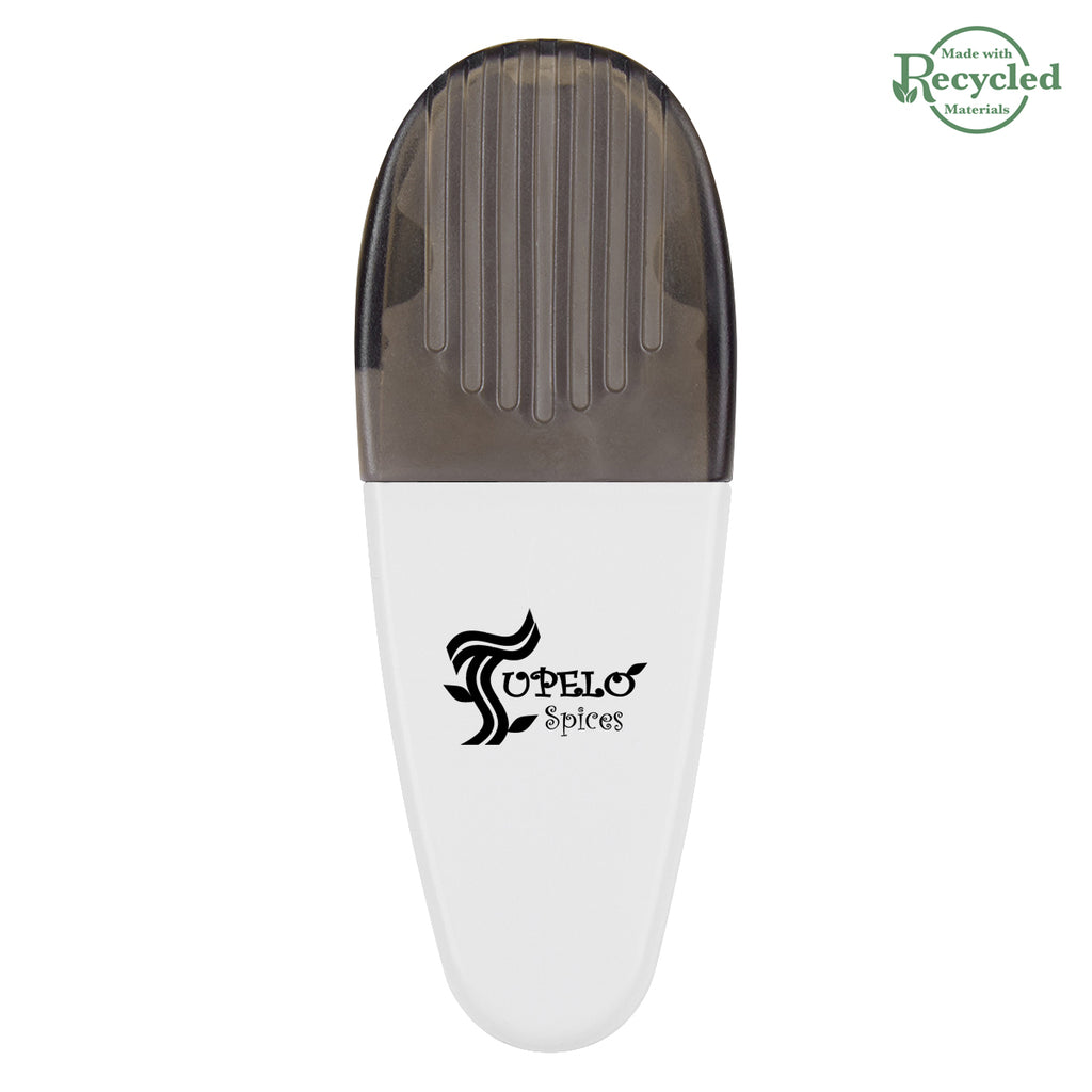 Alligator Style Bag Clip - White with Black - Silk Screen