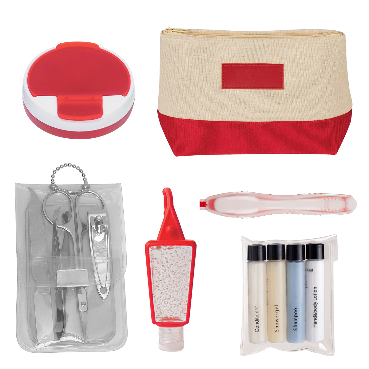 Allure Travel Kit with Cosmetic Bag - Red