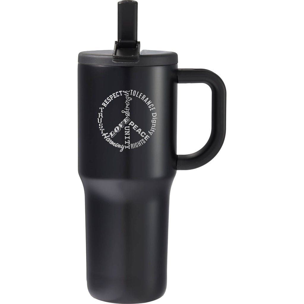 Alpine Insulated Travel Mug with Flip Straw, 30 oz - Black - Front