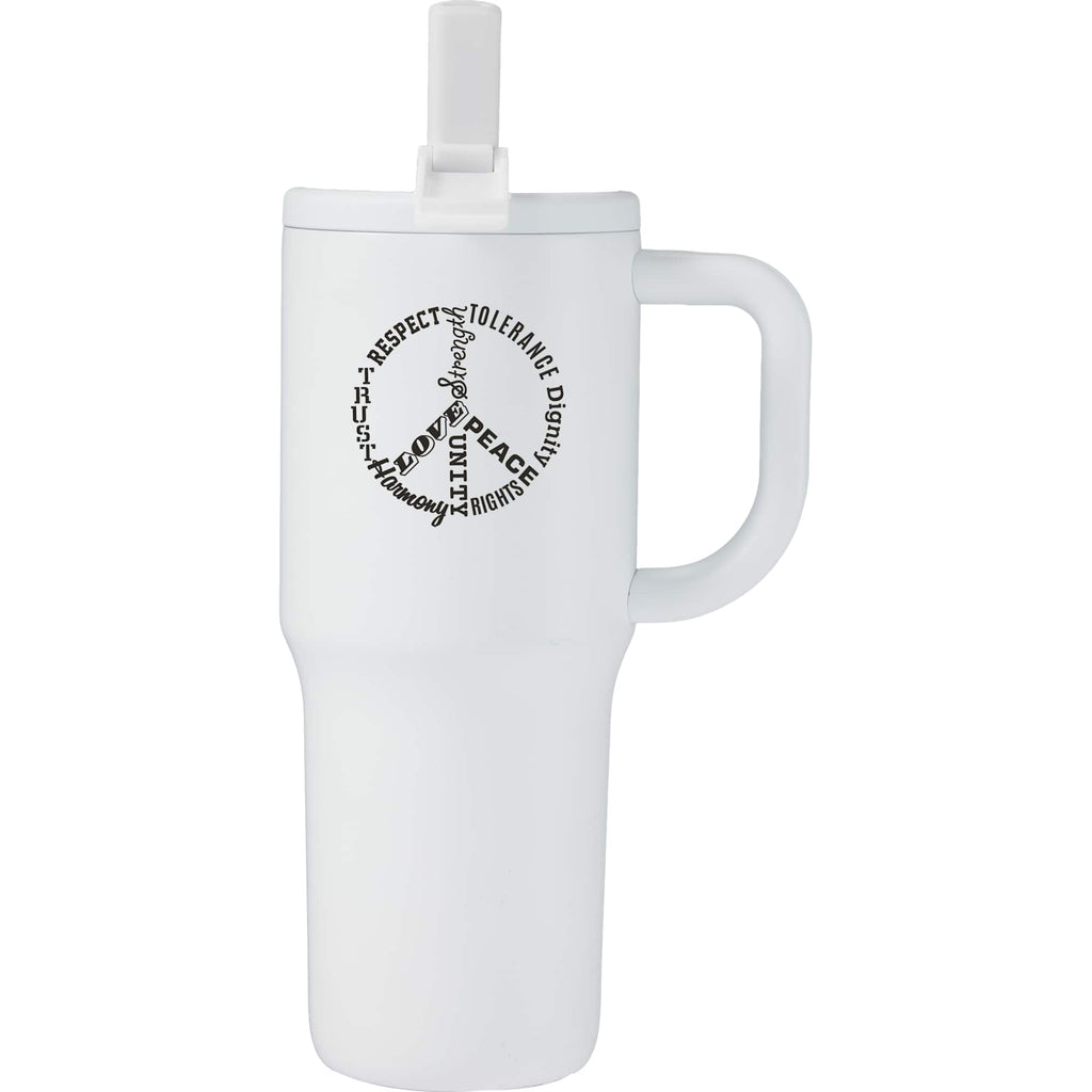 Alpine Insulated Travel Mug with Flip Straw, 30 oz - White - Front