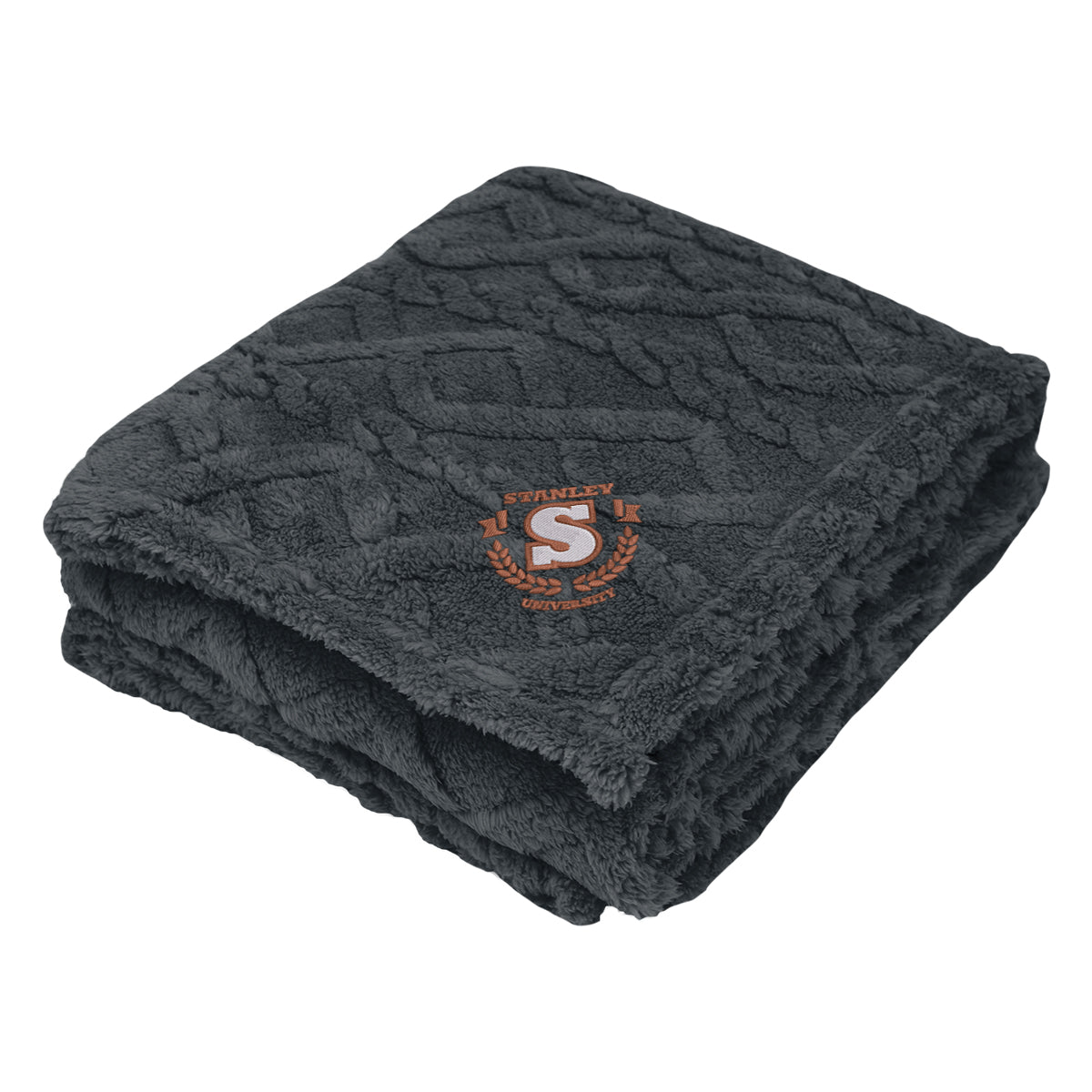 Alpine Sherpa Blanket in Recycled PET - Charcoal - Embroidery