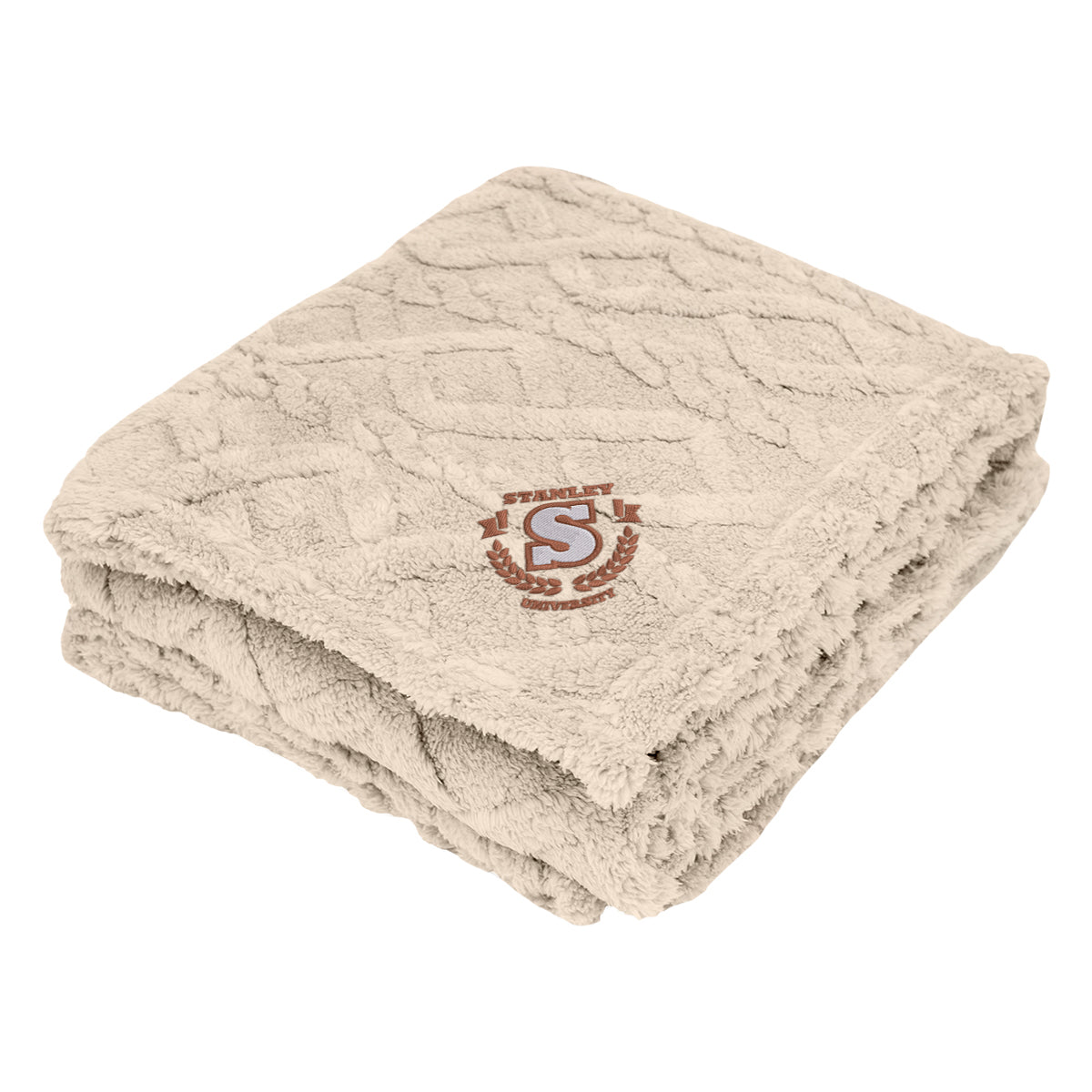 Alpine Sherpa Blanket in Recycled PET - Tan - Embroidery