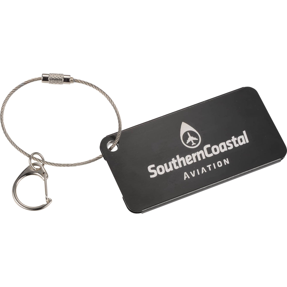 Aluminum Luggage Tag with Twist Wire Loop - Black - Front