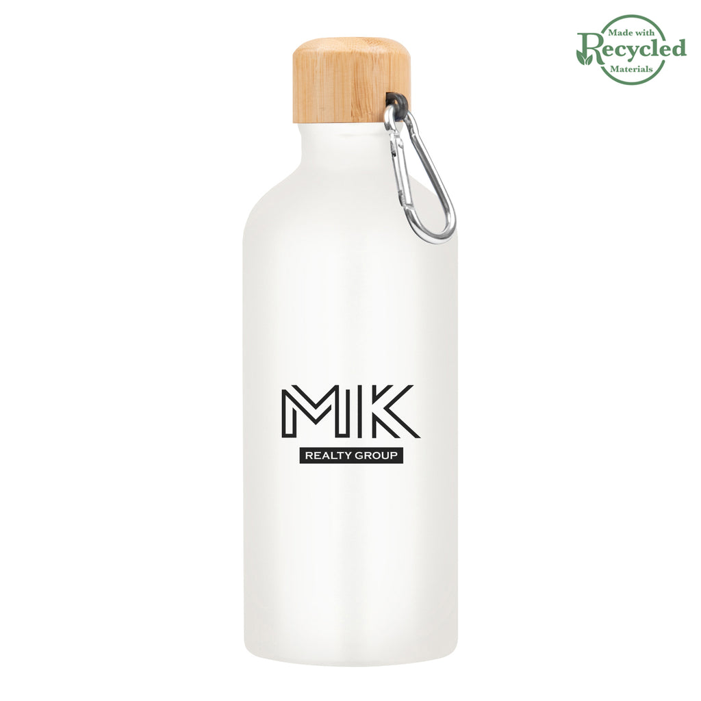 Aluminum Tundra Bike Bottle with Bamboo Lid, 20 oz - White - Silk Screen