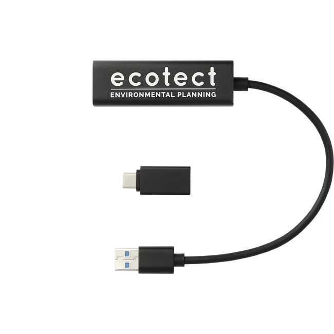 Aluminum USB 3.0 Hub with Four Ports and USB-C Adapter Full Color
