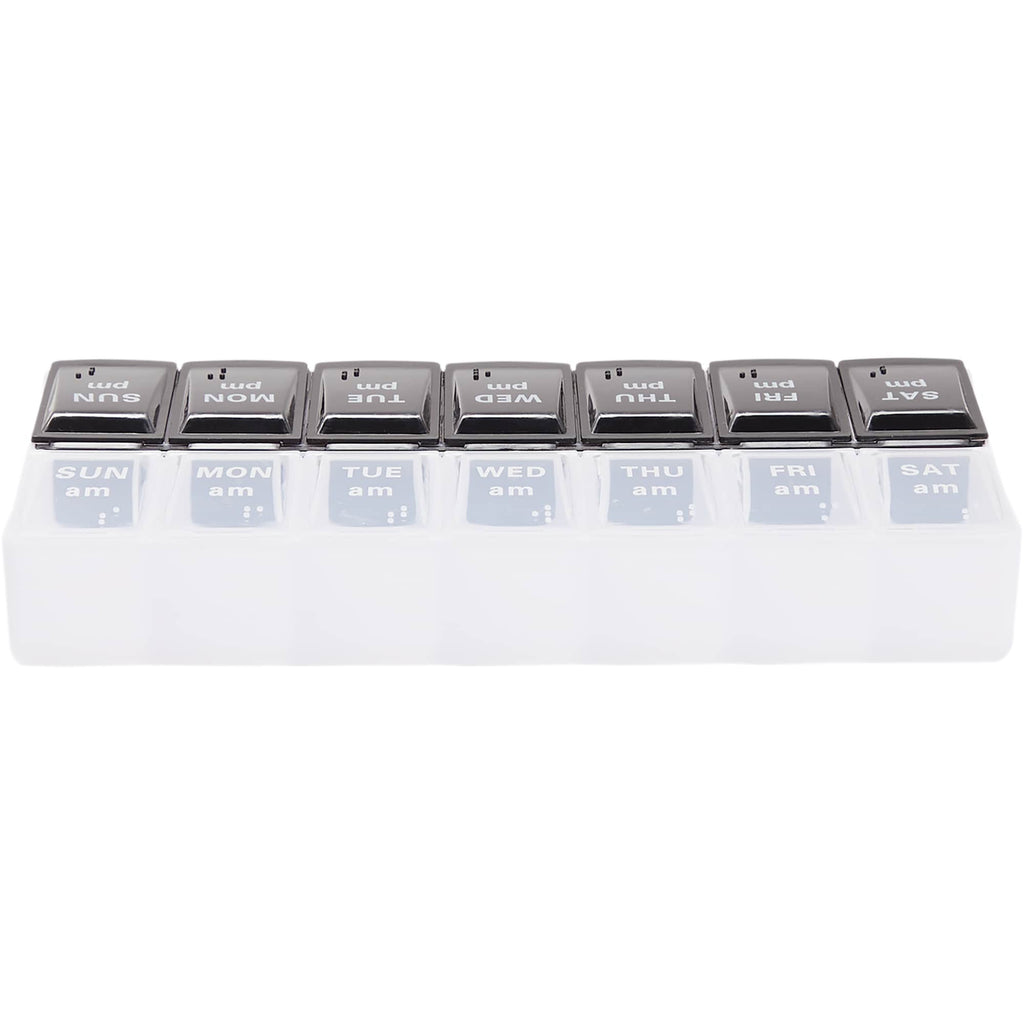 AM and PM Pill Case in Recycled Plastic, 14 Compartments - Black and Clear - Back