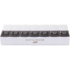 AM and PM Pill Case in Recycled Plastic, 14 Compartments - Black and Clear - Front