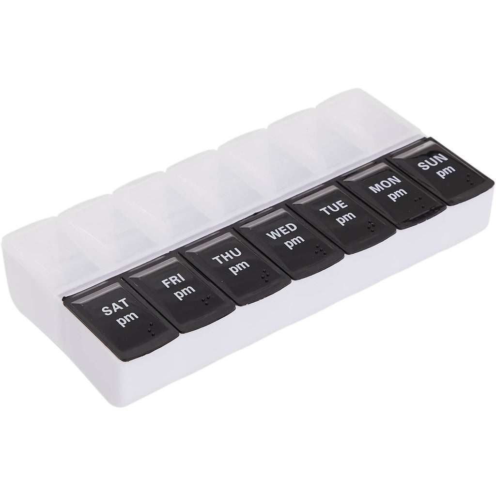 AM and PM Pill Case in Recycled Plastic, 14 Compartments - Black and Clear - Right Side 3