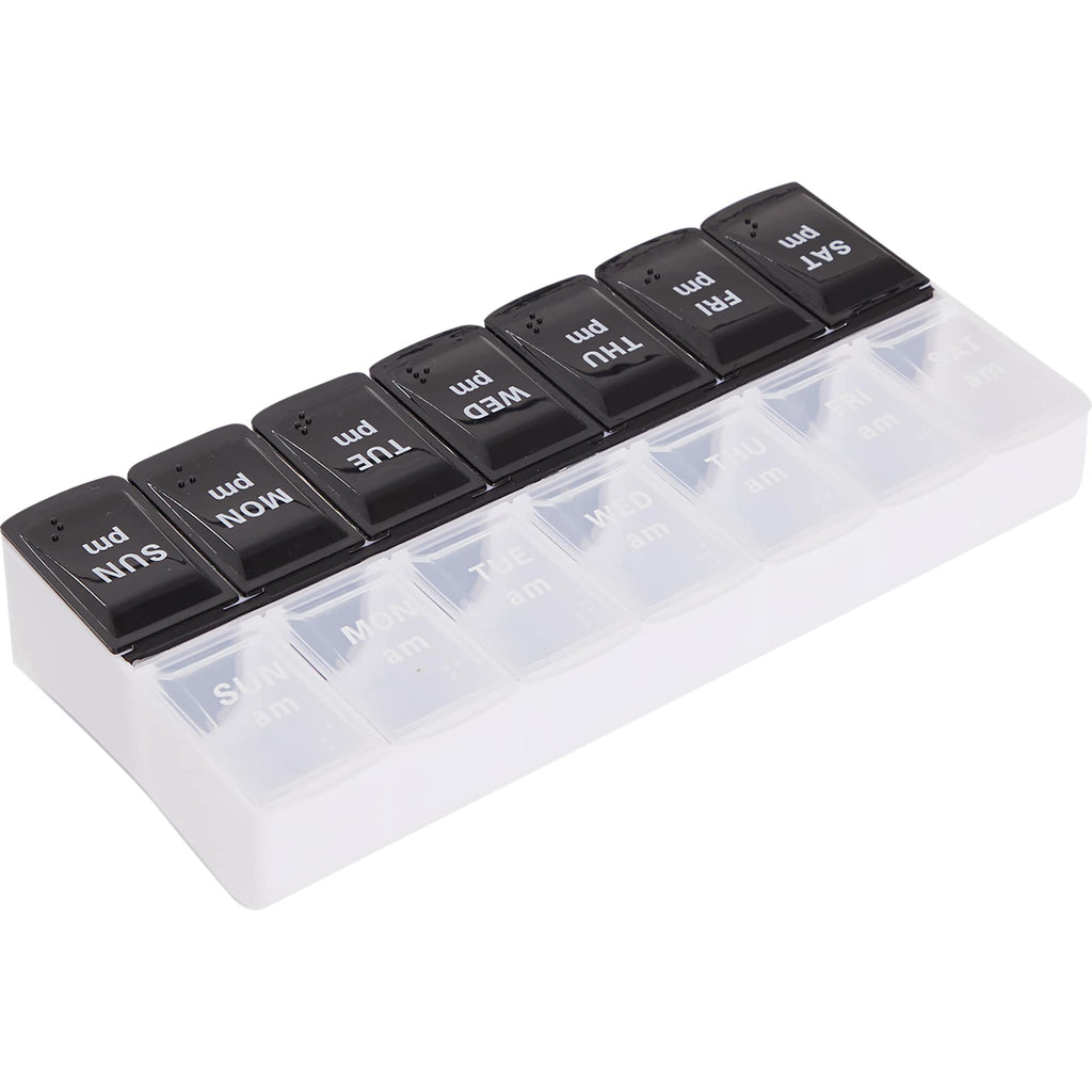 AM and PM Pill Case in Recycled Plastic, 14 Compartments - Black and Clear - Right Side 4