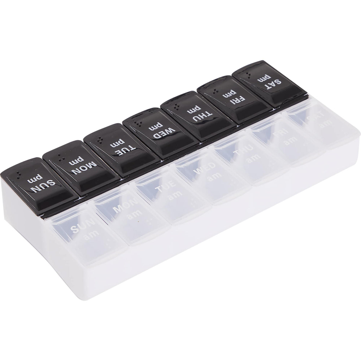 AM and PM Pill Case in Recycled Plastic, 14 Compartments - Black and Clear - Right Side 4