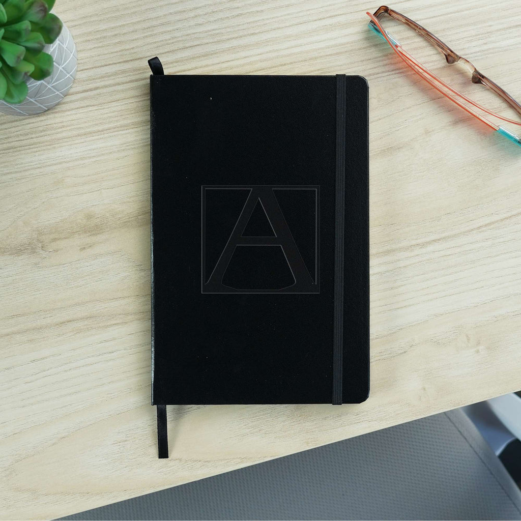 Ambassador Hardcover Journal with Accordion Pocket, 5.5 x 8.5 Inches Debossing - Black - Top