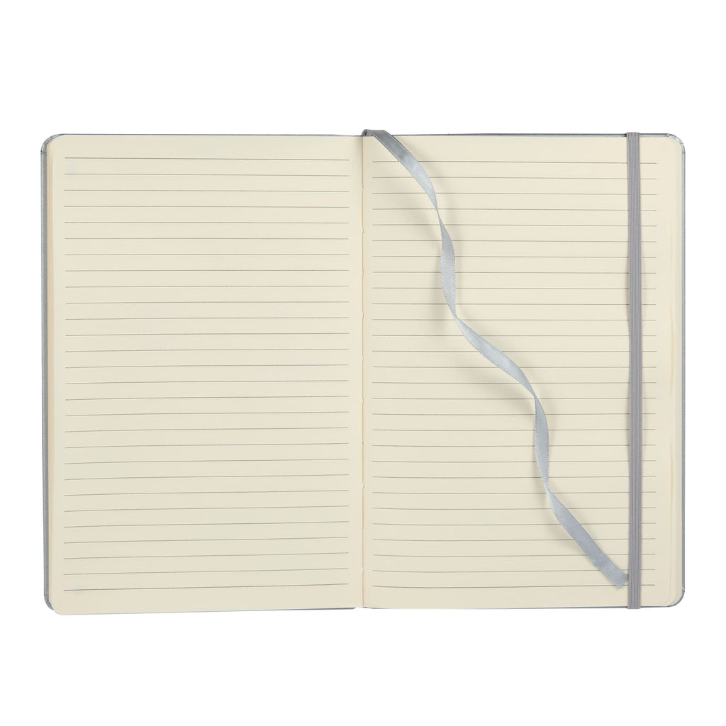Ambassador Hardcover Journal with Accordion Pocket, 5.5 x 8.5 Inches Debossing - Silver - Open