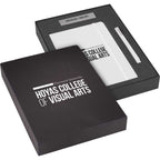 Ambassador Journal, Pen and Power Bank Gift Set Debossing - White - Front