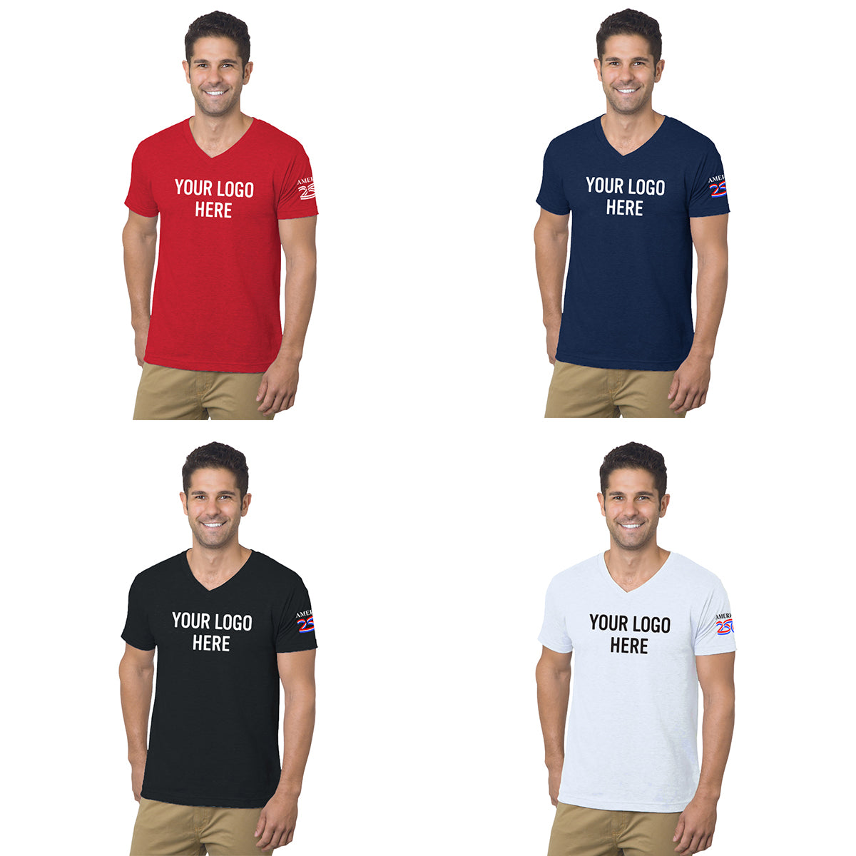 America250 Fine Jersey V Neck T-Shirt, Made in the USA - America250™ USA Made Fine Jersey V Neck T-Shirt