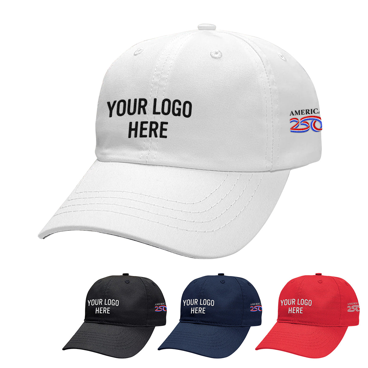 America250 Unstructured Cap, 6 Panel - White