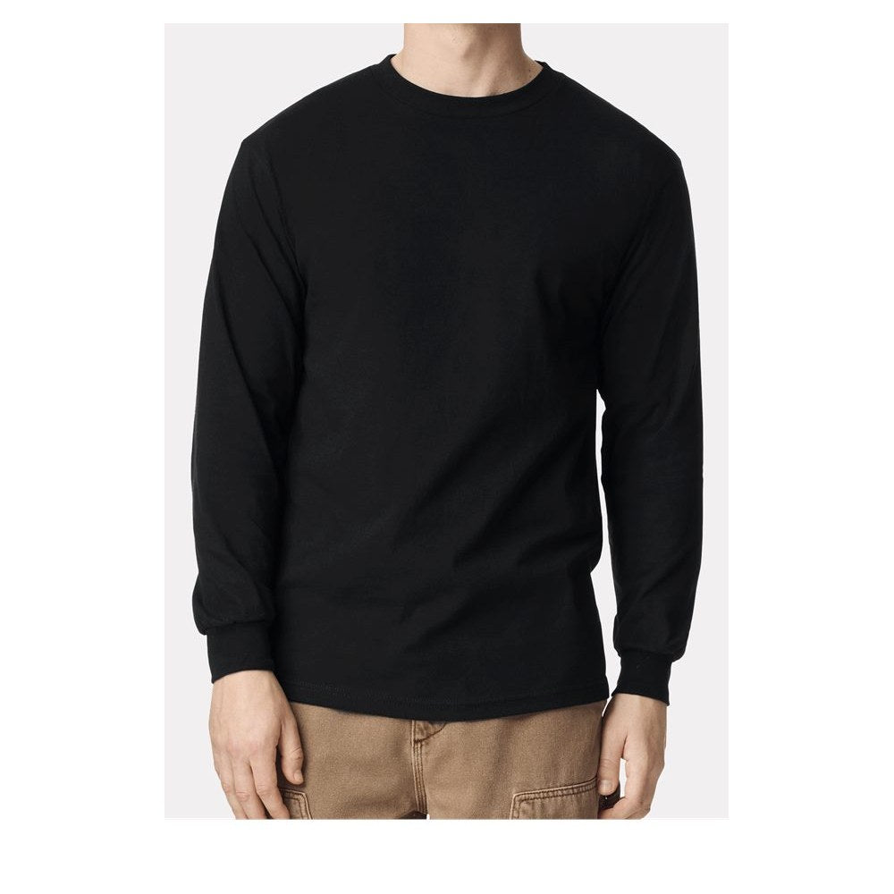 American Apparel Unisex Heavyweight Cotton Long Sleeve Tee - Black - On Model Front