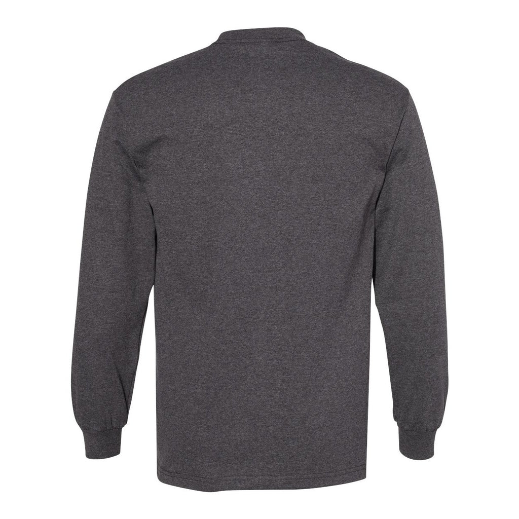 American Apparel Unisex Heavyweight Cotton Long Sleeve Tee - Heather Charcoal - Back