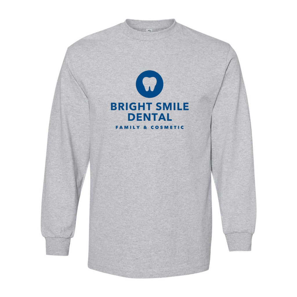 American Apparel Unisex Heavyweight Cotton Long Sleeve Tee - Heather Grey - Front