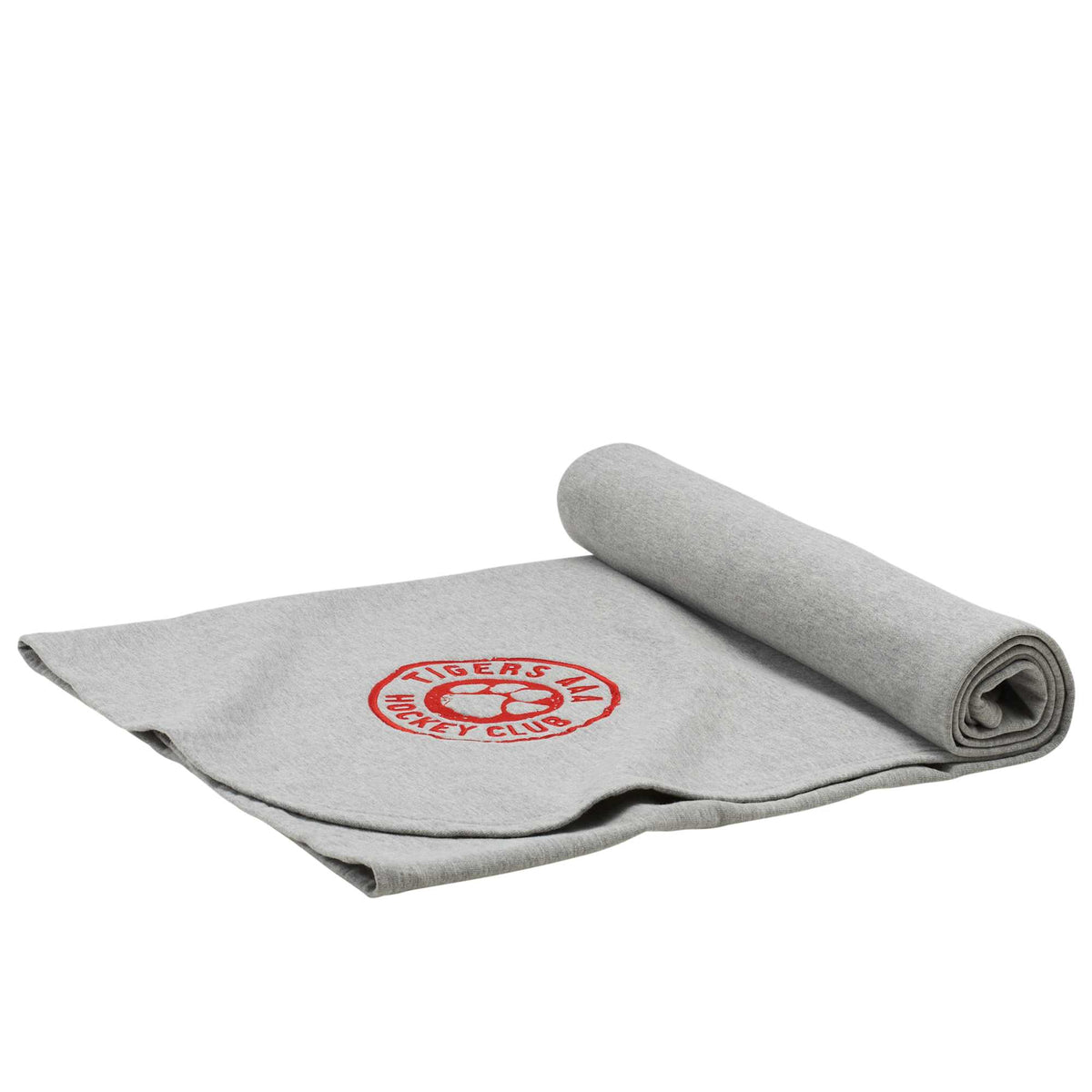 American Giant Campfire Fleece Blanket, Made in USA Embroidery - Athletic Heather - Left Angle 2