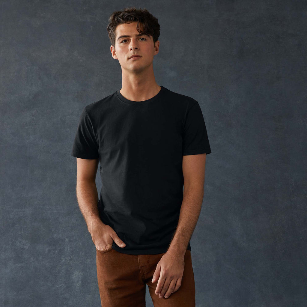 American Giant Classic Cotton Crew Tee for Men Embroidery - Black - Front On Model 4