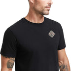 American Giant Classic Cotton Crew Tee for Men Embroidery - Black - Right Angle On Model