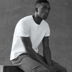 American Giant Classic Cotton Crew Tee for Men Embroidery - White - Right Angle On Model 2