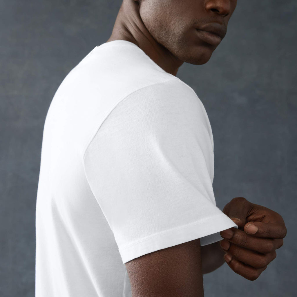 American Giant Classic Cotton Crew Tee for Men Embroidery - White - Right Angle On Model 3