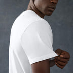 American Giant Classic Cotton Crew Tee for Men Embroidery - White - Right Angle On Model 3
