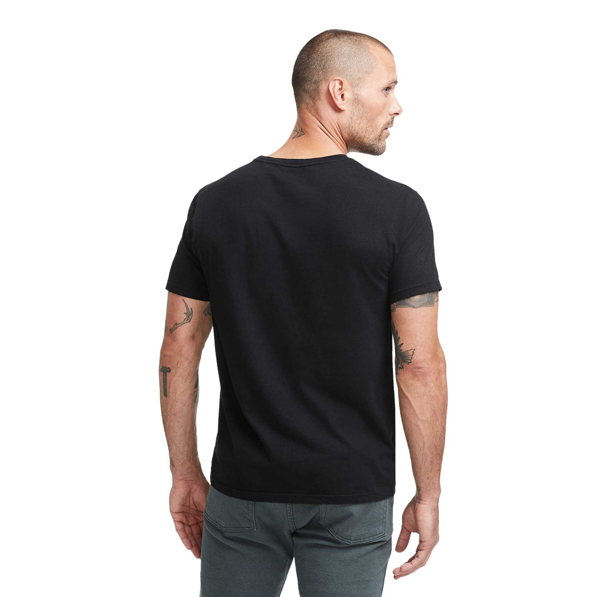 American Giant Classic Cotton Crew Tee for Men Transfer - Black - Back On Model 2