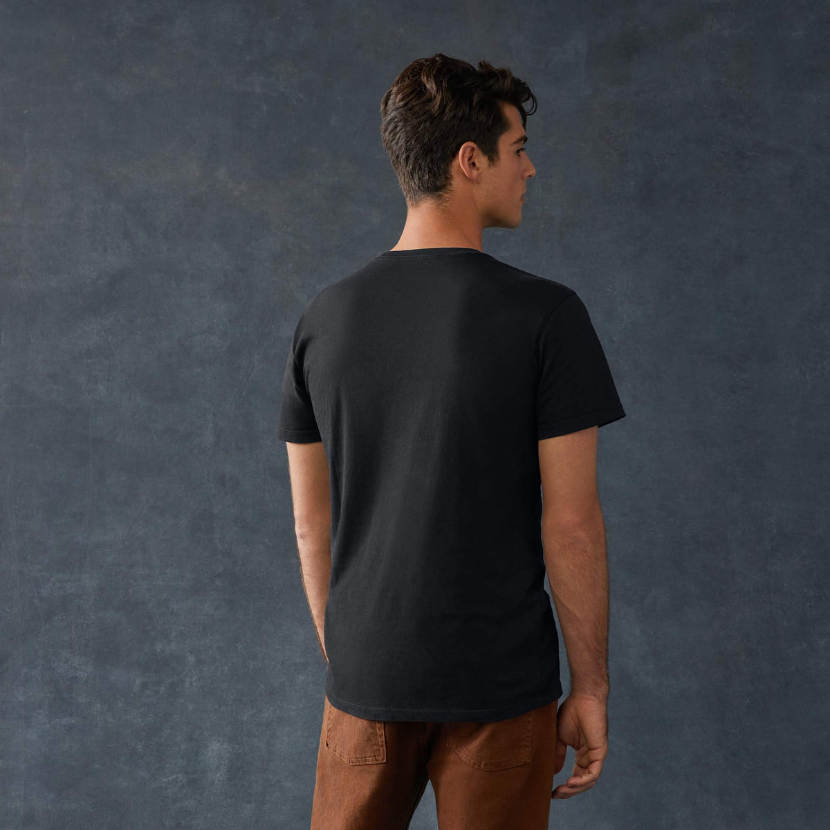 American Giant Classic Cotton Crew Tee for Men Transfer - Black - Back On Model