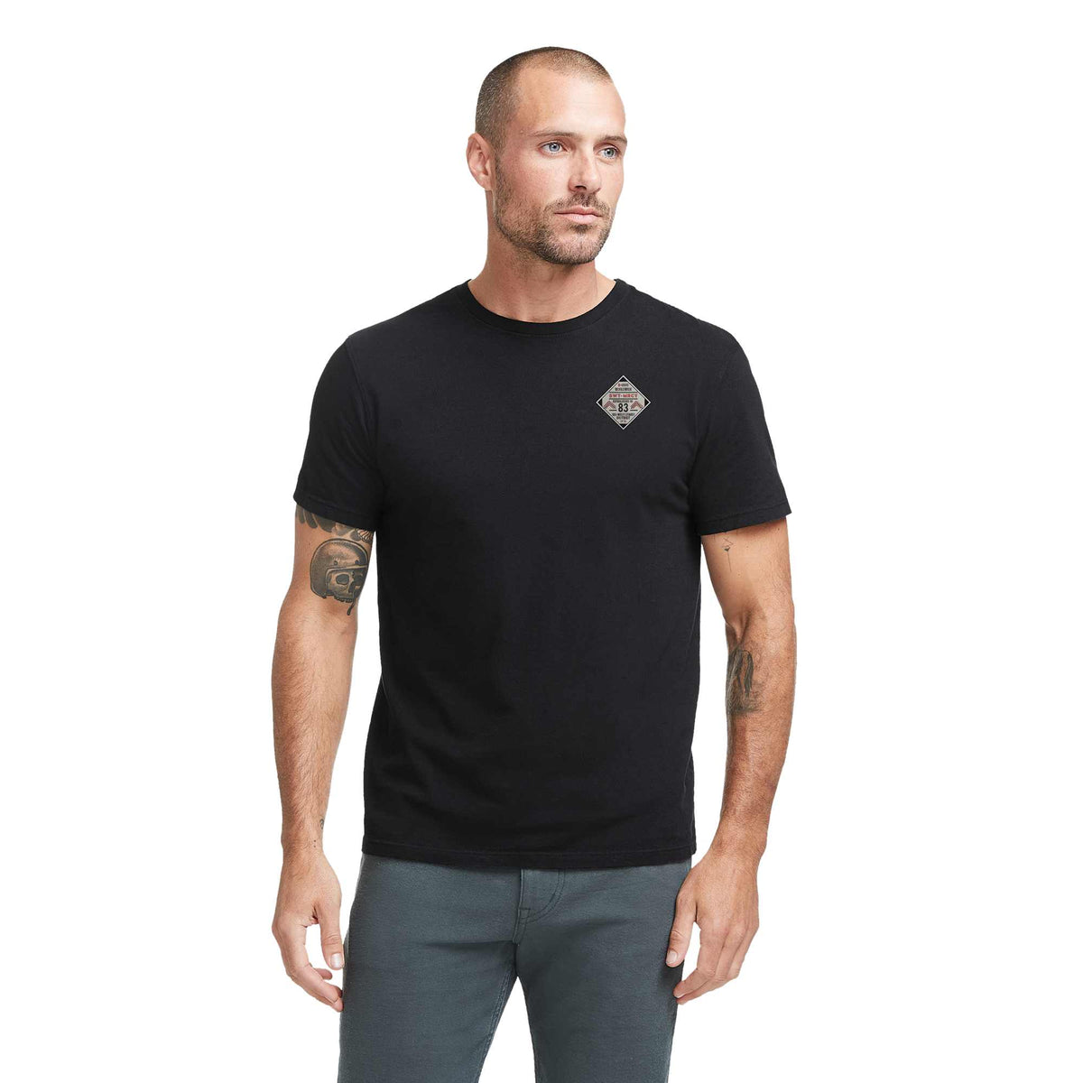 American Giant Classic Cotton Crew Tee for Men Transfer - Black - Front On Model 3