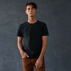American Giant Classic Cotton Crew Tee for Men Transfer - Black - Front On Model 4