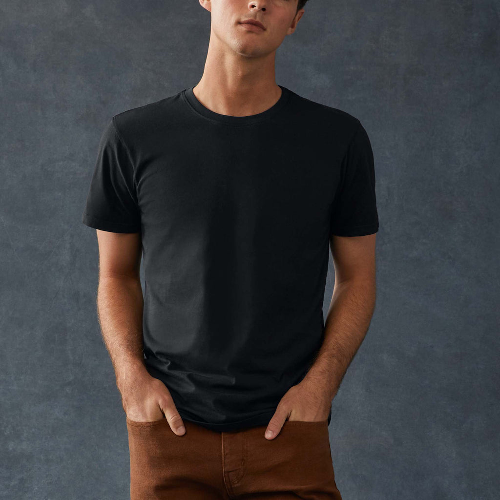 American Giant Classic Cotton Crew Tee for Men Transfer - Black - Front On Model 5