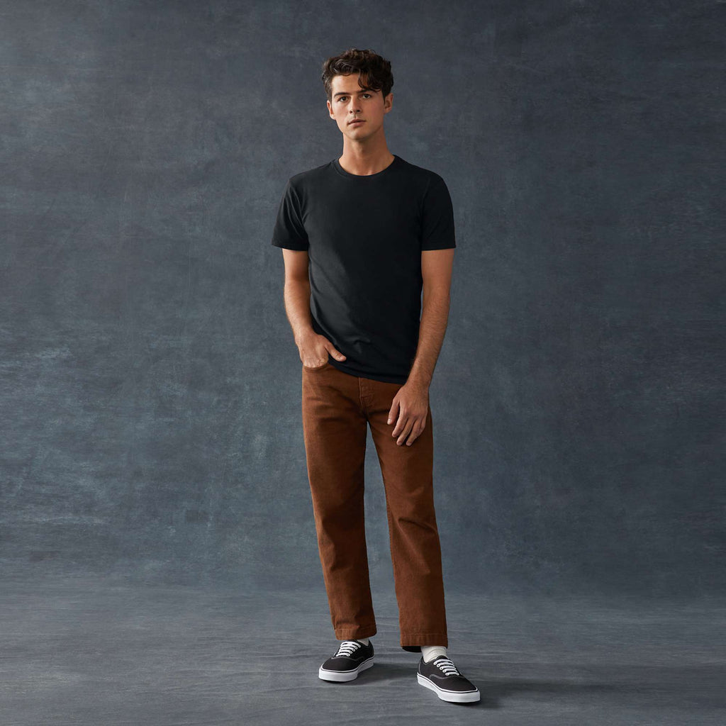 American Giant Classic Cotton Crew Tee for Men Transfer - Black - Front On Model 6