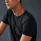 American Giant Classic Cotton Crew Tee for Men Transfer - Black - Left Angle On Model