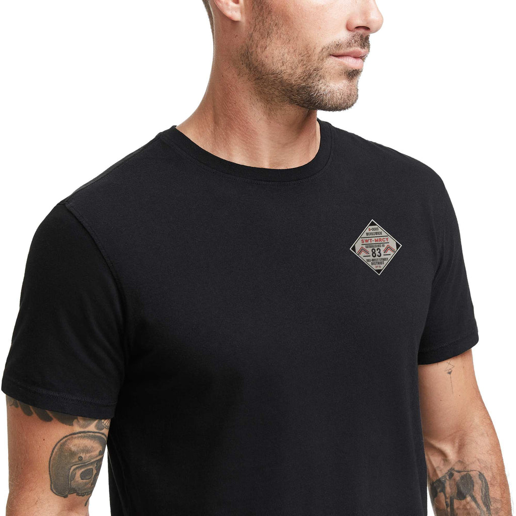American Giant Classic Cotton Crew Tee for Men Transfer - Black - Right Angle On Model