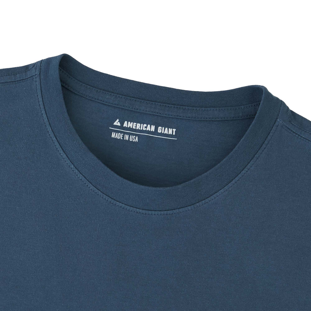 American Giant Classic Cotton Crew Tee for Men Transfer - Washed Navy - Collar Detail 2