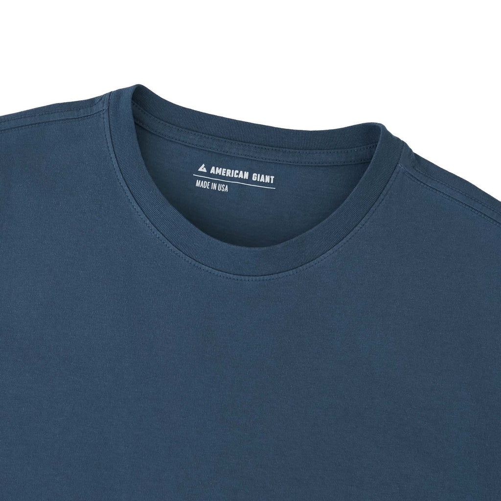 American Giant Classic Cotton Crew Tee for Men Transfer - Washed Navy - Collar Detail