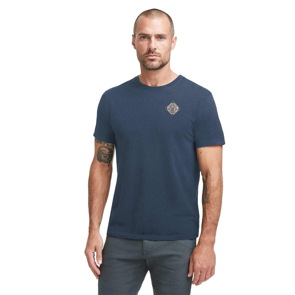 American Giant Classic Cotton Crew Tee for Men Transfer - Washed Navy - Front On Model