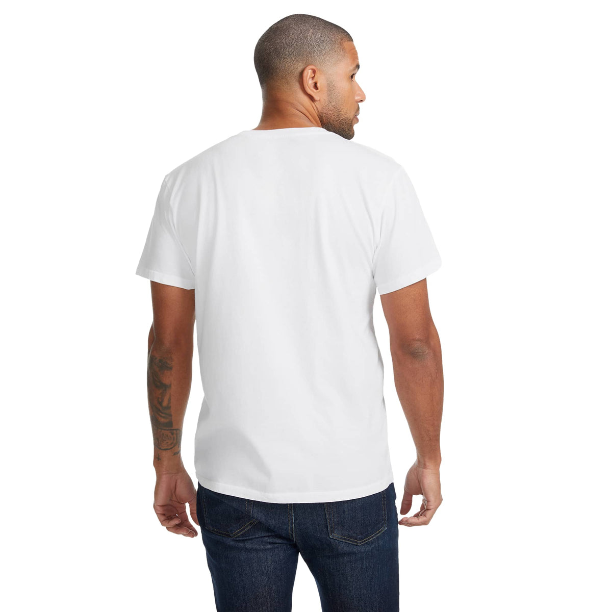 American Giant Classic Cotton Crew Tee for Men Transfer - White - Back On Model 2