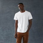 American Giant Classic Cotton Crew Tee for Men Transfer - White - Front On Model 4