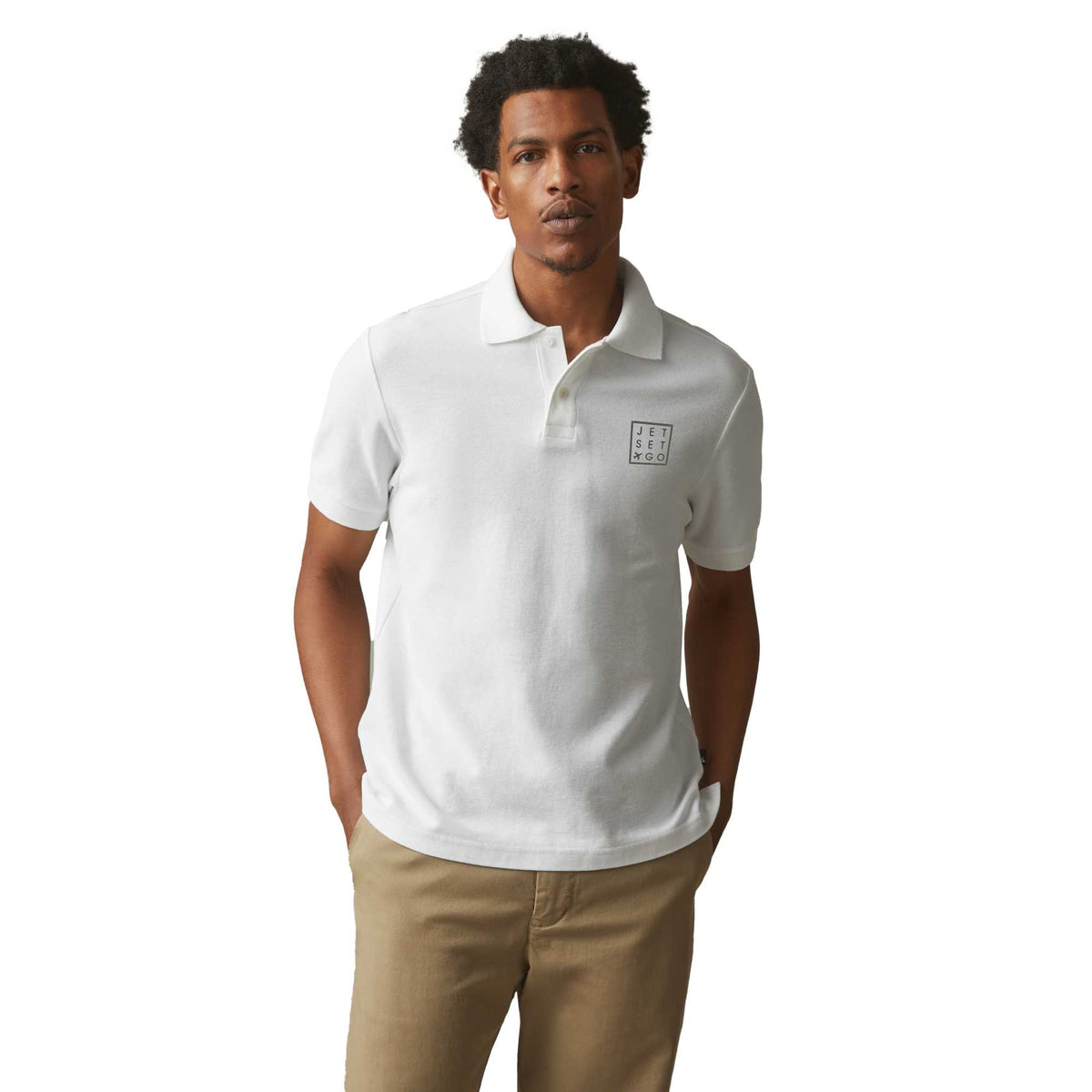 American Giant Classic Cotton Pique Polo for Men Embroidery - White - On Model Front