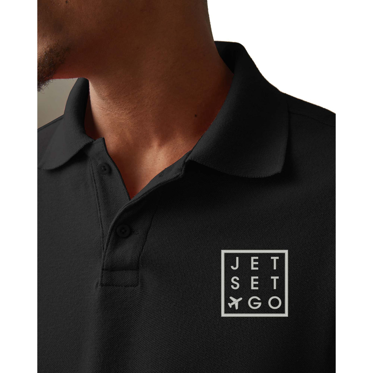 American Giant Classic Cotton Pique Polo for Men Transfer - Black - On Model Detail