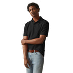 American Giant Classic Cotton Pique Polo for Men Transfer - Black - On Model Left Angle 2