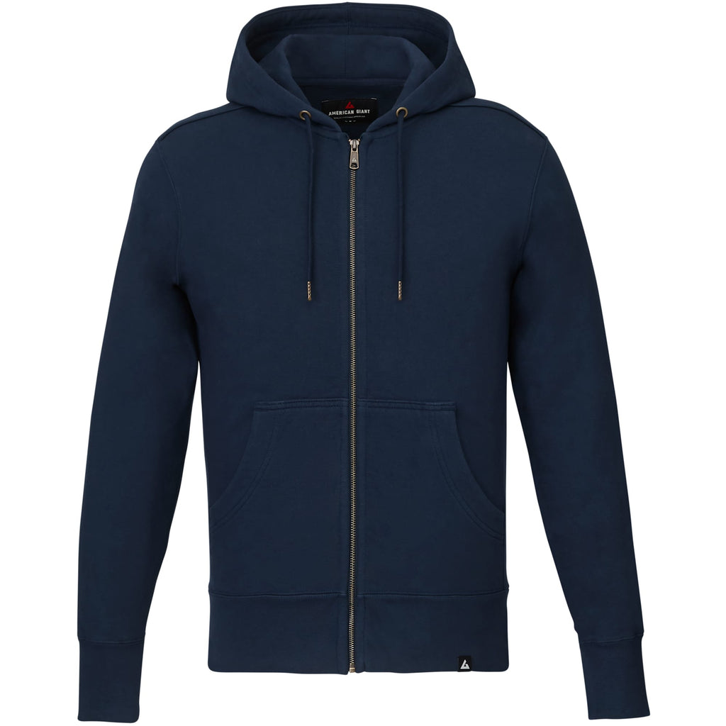 American Giant Classic Heavyweight Full Zip Hoodie for Men Embroidery - Polo Blue - Front