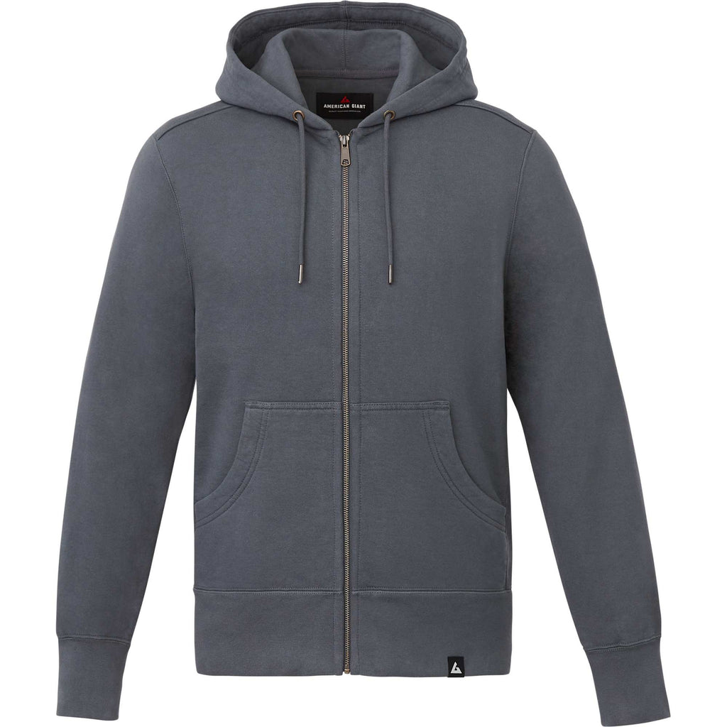 American Giant Classic Heavyweight Full Zip Hoodie for Men Embroidery - Steel Grey - Front