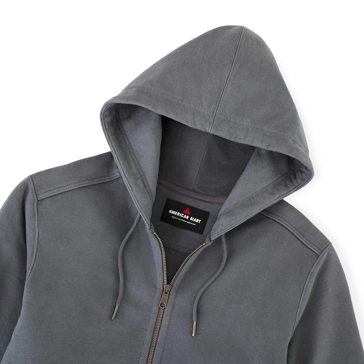 American Giant Classic Heavyweight Full Zip Hoodie for Men Transfer - Steel Grey - Detail