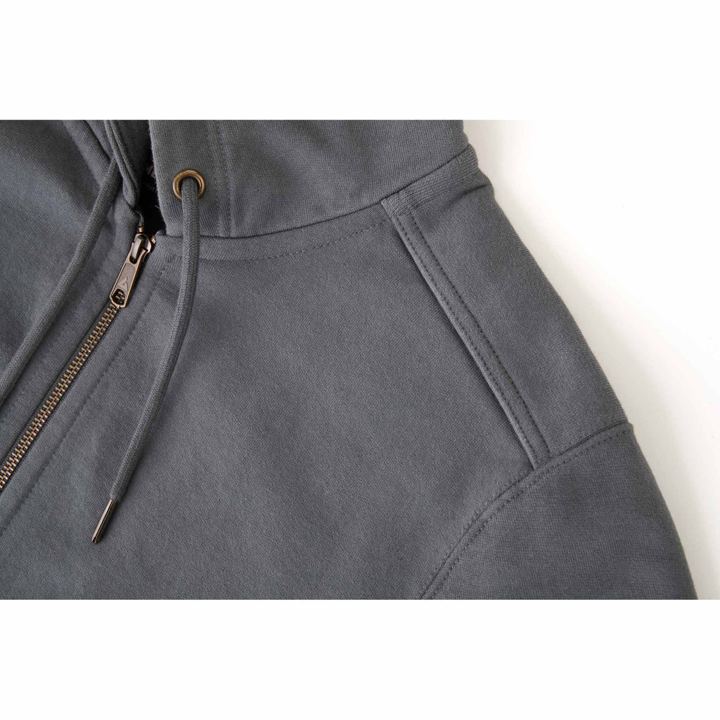 American Giant Classic Heavyweight Full Zip Hoodie for Men Transfer - Steel Grey - Shoulder Detail 2