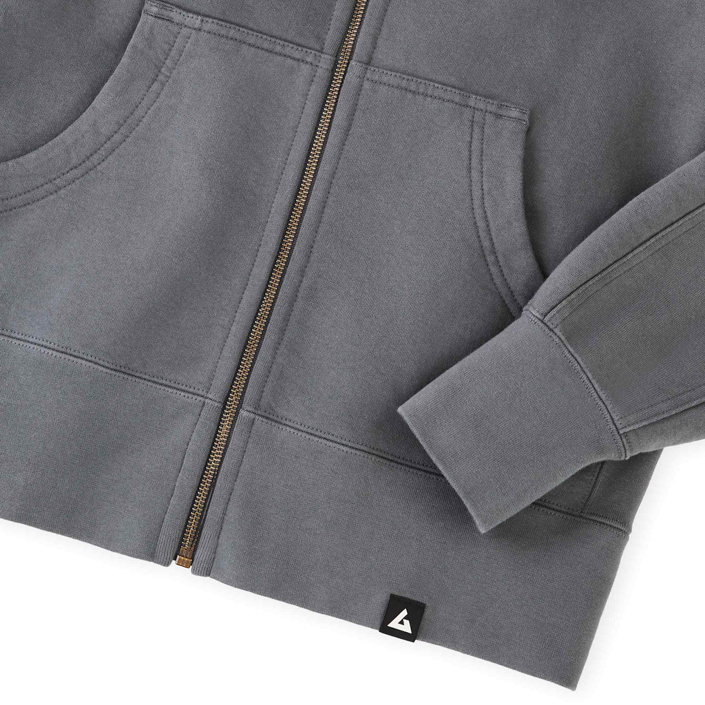 American Giant Classic Heavyweight Full Zip Hoodie for Women Embroidery - Steel Grey - Hem Detail 2
