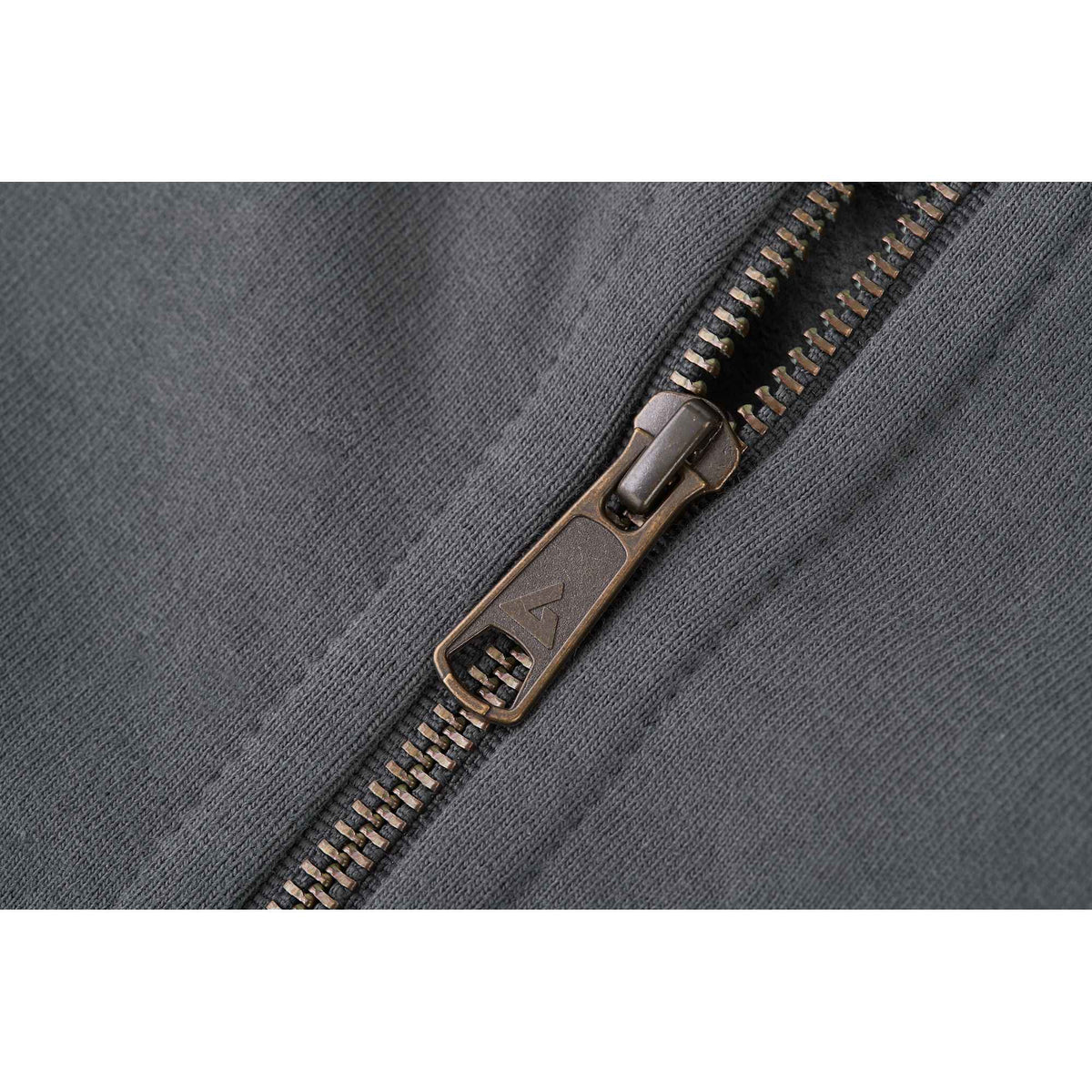 American Giant Classic Heavyweight Full Zip Hoodie for Women Embroidery - Steel Grey - Zipper Detail